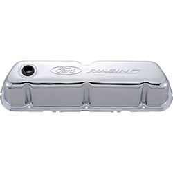 FORD RACING EMBOSSED LOGO STAMPED STEEL VALVE COVERS CHROME