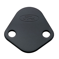 FUEL PUMP BLOCK OFF PLATE, BLACK CRINKLE FINISH WITH FORD OVAL 