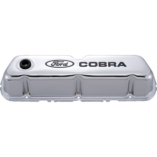 FORD COBRA LOGO STAMPED STEEL VALVE COVERS CHROME