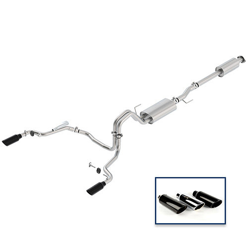 2015-2020 F-150 3.5L CAT-BACK TOURING EXHAUST SYSTEM - REAR EXIT, BLACK CHROME TIPS