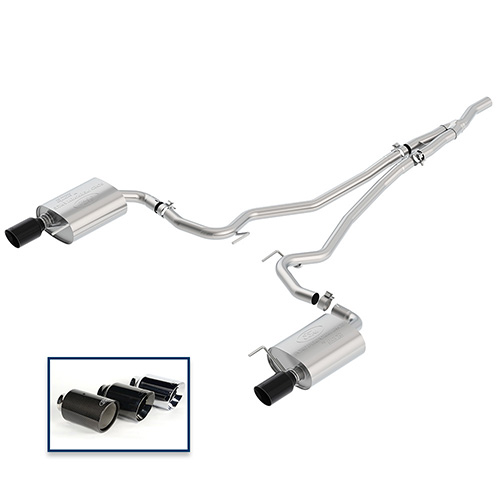 2015 - 2021 MUSTANG 2.3L ECOBOOST CAT-BACK TOURING EXHAUST SYSTEM WITH BLACK CHROME TIPS